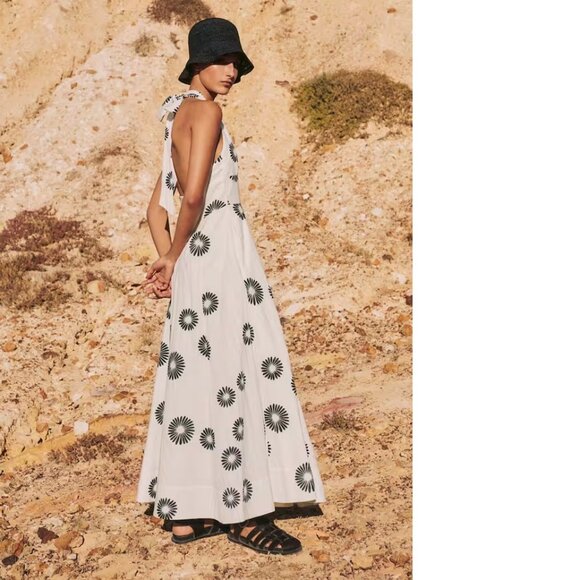 ME+EM Cheesecloth Modern Daisy Print Halter Maxi Dress size US 6 - Picture 5 of 8